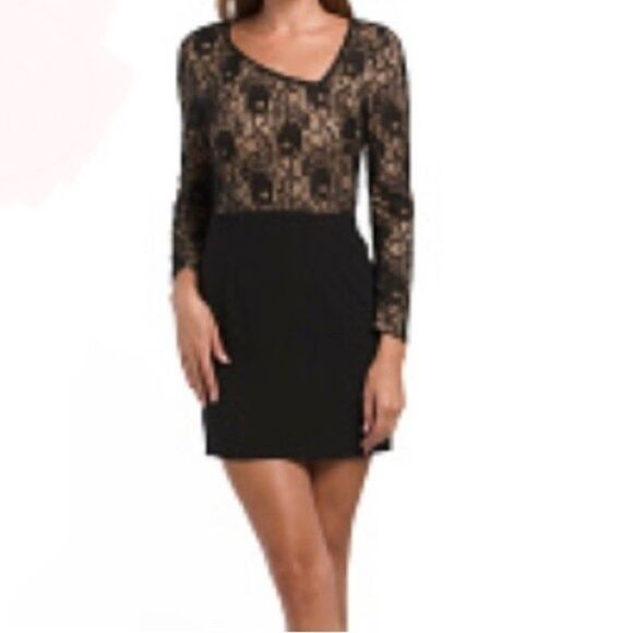 NEW Dress The Population Chante Lace Long Sleeve Mini Dress Little Black Size XL - Picture 1 of 14